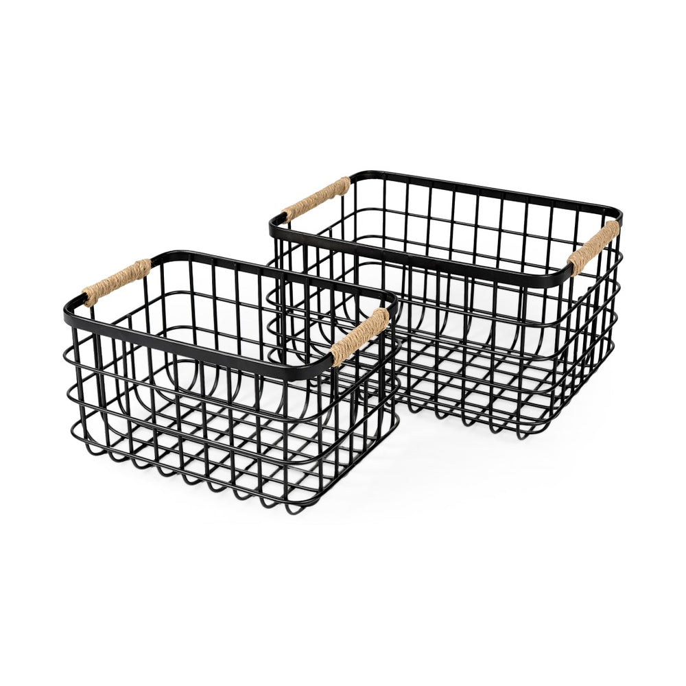 Mercana Marius Rustic Rectangular Baskets with Rope Trim - Stylish Storage for Home Organization & Decor 69528