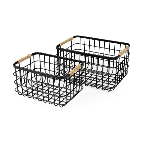Mercana Marius Rustic Rectangular Baskets with Rope Trim - Stylish Storage for Home Organization & Decor 69528