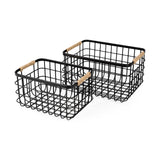 Mercana Marius 20.9L x 15.2W x 12.2 Set of Two Matte Black Metal W/ Rope Trim Rectangular Baskets 69528