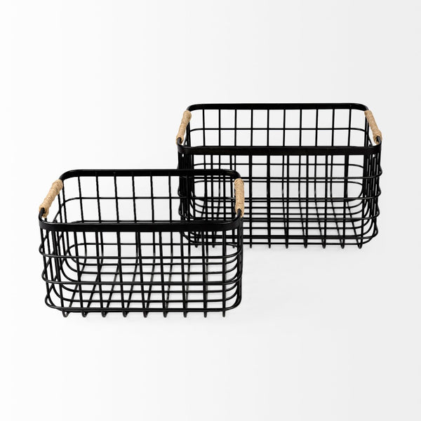 Mercana Marius Rustic Rectangular Baskets with Rope Trim - Stylish Storage for Home Organization & Decor 69528
