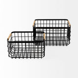 Mercana Marius 20.9L x 15.2W x 12.2 Set of Two Matte Black Metal W/ Rope Trim Rectangular Baskets 69528