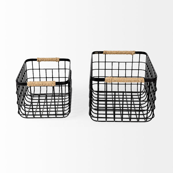 Mercana Marius Rustic Rectangular Baskets with Rope Trim - Stylish Storage for Home Organization & Decor 69528