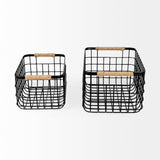 Mercana Marius 20.9L x 15.2W x 12.2 Set of Two Matte Black Metal W/ Rope Trim Rectangular Baskets 69528