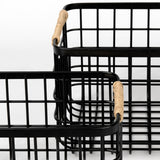 Mercana Marius 20.9L x 15.2W x 12.2 Set of Two Matte Black Metal W/ Rope Trim Rectangular Baskets 69528