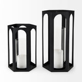 Mercana Balley 9.4L x 9.4W x 19.7H Set of Two Matte Black Metal Hexagonal Candle Holder Lanterns  69532