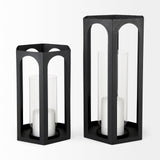 Mercana Balley 9.4L x 9.4W x 19.7H Set of Two Matte Black Metal Hexagonal Candle Holder Lanterns  69532