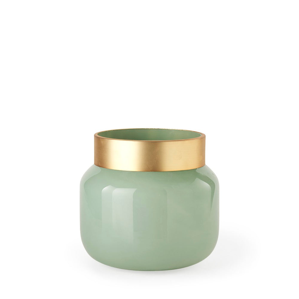 Mercana Minty Stylish Glass Vase with Matte Gold Neck Cuff - Elegant Centerpiece for Modern Decor & Florals Green Glass | 10H 69551