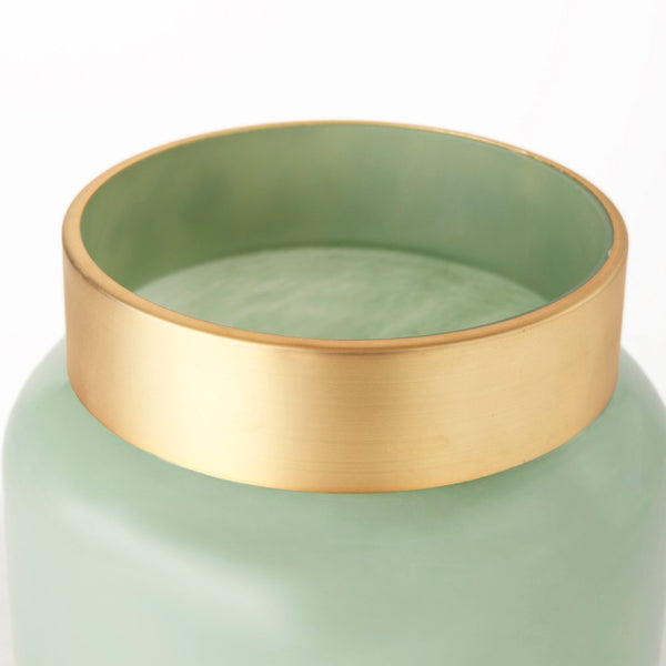 Mercana Minty Stylish Glass Vase with Matte Gold Neck Cuff - Elegant Centerpiece for Modern Decor & Florals Green Glass | 10H 69551