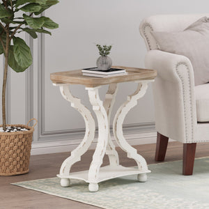 English Elm Christopher Knight Home® - End Hourglass Accent Table with Lipped Rectangular Top, French Country Firwood Charm and Elegance Natural+White N771P223027Y
