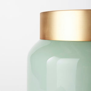 Mercana Minty Stylish Glass Vase with Matte Gold Neck Cuff - Elegant Centerpiece for Modern Decor & Florals Green Glass | 10H 69551