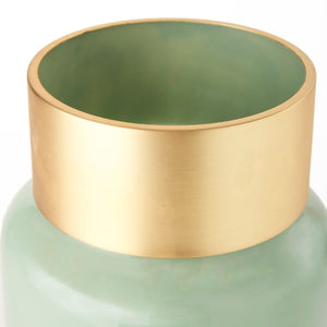 Mercana Minty Stylish Glass Vase with Matte Gold Neck Cuff - Elegant Centerpiece for Modern Decor & Florals Green Glass | 12H 69552