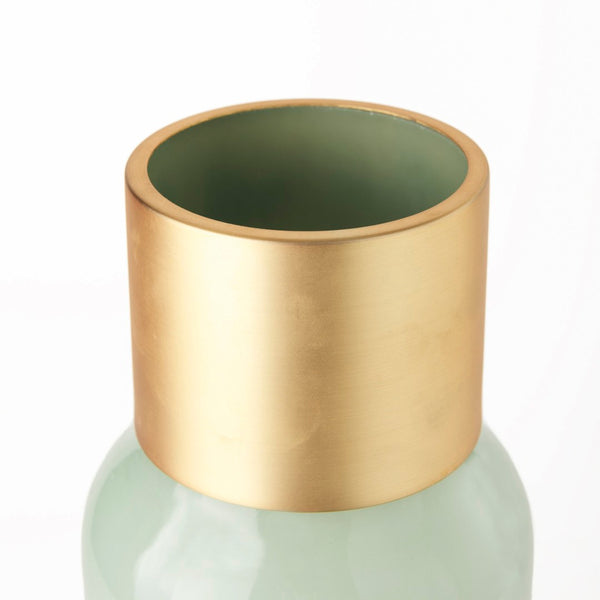Mercana Minty Stylish Glass Vase with Matte Gold Neck Cuff - Elegant Centerpiece for Modern Decor & Florals Green Glass | 17H 69553