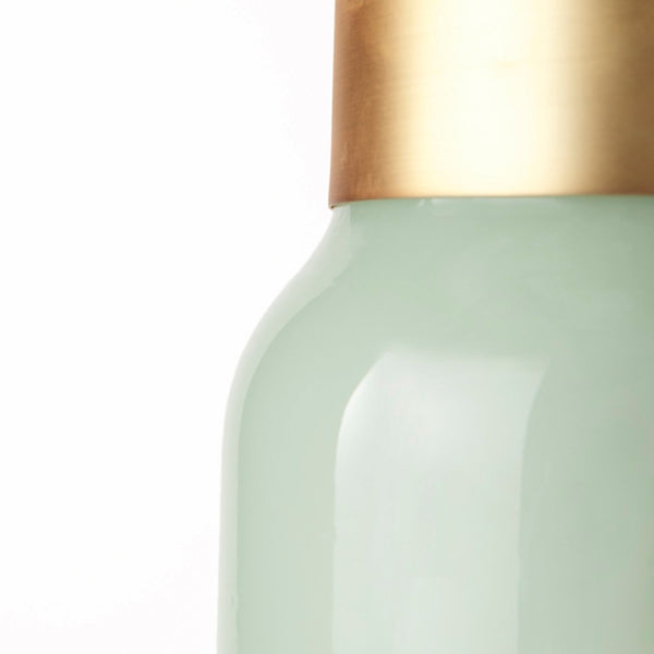 Mercana Minty Stylish Glass Vase with Matte Gold Neck Cuff - Elegant Centerpiece for Modern Decor & Florals Green Glass | 17H 69553