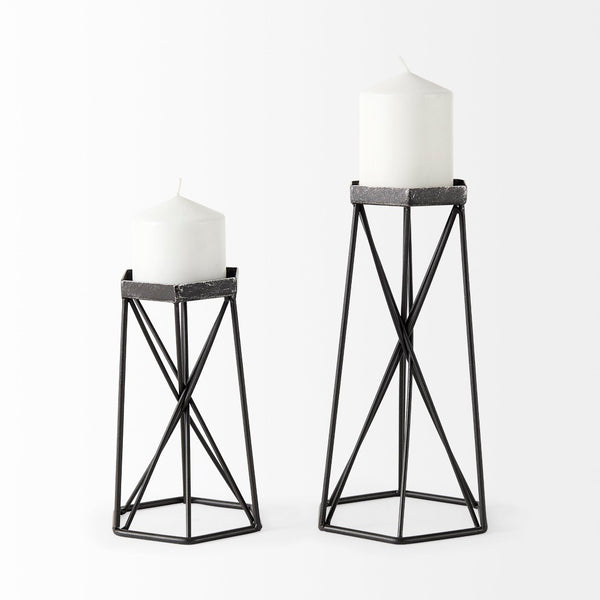 Mercana Sixx Hexagonal Candle Holder - Modern Industrial Design for Stylish Home Décor & Tabletop Display Antiqued Metal | 8.1H 67886