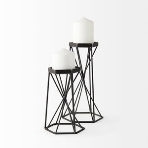 Mercana Sixx Hexagonal Candle Holder - Modern Industrial Design for Stylish Home Décor & Tabletop Display Antiqued Metal | 8.1H 67886