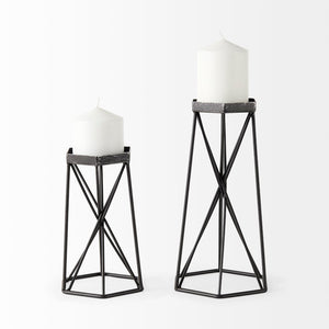 Mercana Sixx Hexagonal Candle Holder - Modern Industrial Design for Stylish Home Décor & Tabletop Display Antiqued Metal | 11H 67887