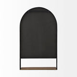 Mercana Cora 24.0L x 3.9W x 40.0H Black Metal Frame W/ Brown Wooden Shelf Arched Wall Mirror 69320