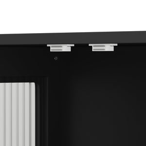 English Elm Bathroom Wall Cabinet with 3 Doors and Glass Panel, MDF Storage Cabinet with Towel Bar, Modern 35.6"L x 10.2"W x 32.5"H Black W757P329724