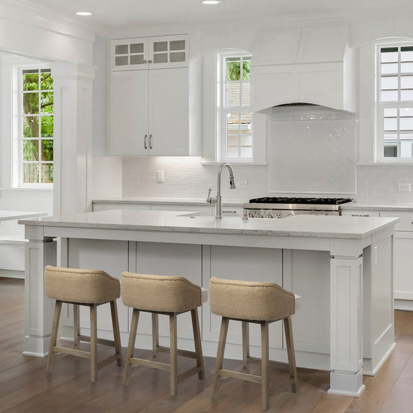 Mercana Monmouth Coastal Farmhouse Bar Stool with Comfortable Jute-Back and Natural Mango Wood Frame Cream Fabric | Brown Wood | Counter 68143