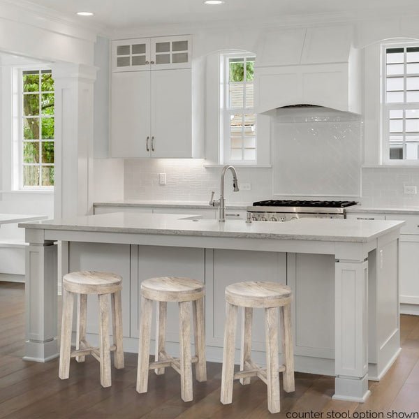 Mercana Brahma 26" Counter Stool - Timeless Farmhouse Charm with Sturdy Mango Wood and Minimalist Design White Washed Wood | 30H 68211