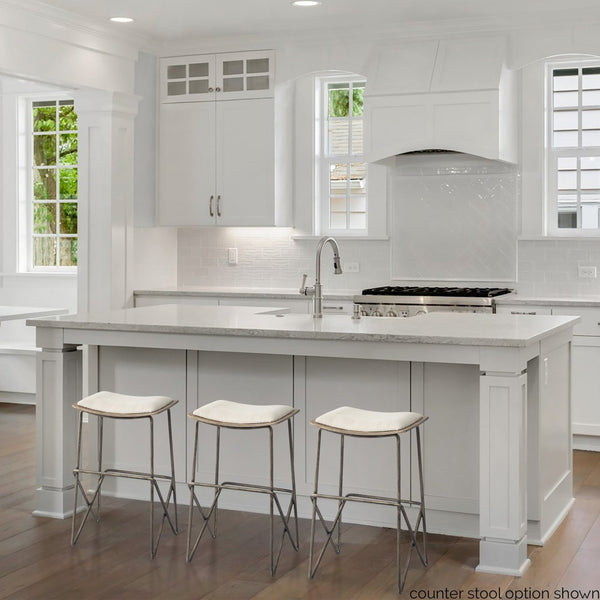 Mercana Katniss 26" Total Height Plush Saddle-Seat Stool with Sturdy Antiqued Frame for Stylish Interiors Cream Fabric | Gold Metal | Bar 68466