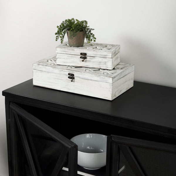 Mercana Floribundus Handcrafted Decorative Boxes with Mirror Inlay for Elegant Storage and Display Solutions 57544