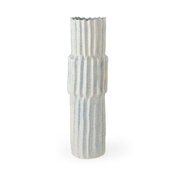 Mercana Cardon Ceramic Vase - Contemporary Light Gray Accent with Ribbed Texture for Modern Home Décor Gray Ceramic | 23H 69472