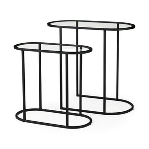 Mercana Celine 24.2 L x 12.6 W x 22.4 H Set of Two Black/Silver Metal and Glass Nesting Accent Tables 69492