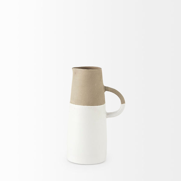 Mercana Garand Two-Toned Ceramic Jug - Stylish Farmhouse Accent for Modern and Rustic Home Decor Spaces White/Natural Ceramic | 10H 31058