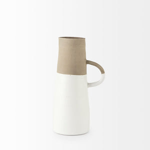 Mercana Garand Two-Toned Ceramic Jug - Stylish Farmhouse Accent for Modern and Rustic Home Decor Spaces White/Natural Ceramic | 14H 31059
