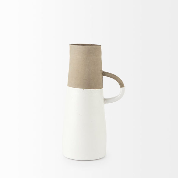 Mercana Garand Two-Toned Ceramic Jug - Stylish Farmhouse Accent for Modern and Rustic Home Decor Spaces White/Natural Ceramic | 14H 31059