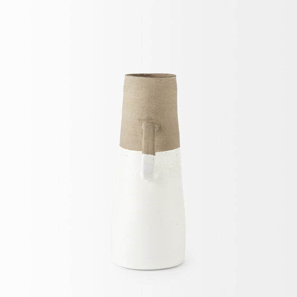 Mercana Garand Two-Toned Ceramic Jug - Stylish Farmhouse Accent for Modern and Rustic Home Decor Spaces White/Natural Ceramic | 14H 31059