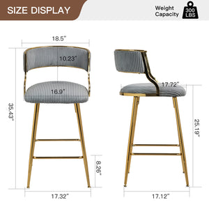 English Elm SET 26'' Counter Height Bar Stools with Breathable PU, High-Density Foam, Black Powder-Coated Base, Footrest Grey W2215P195292