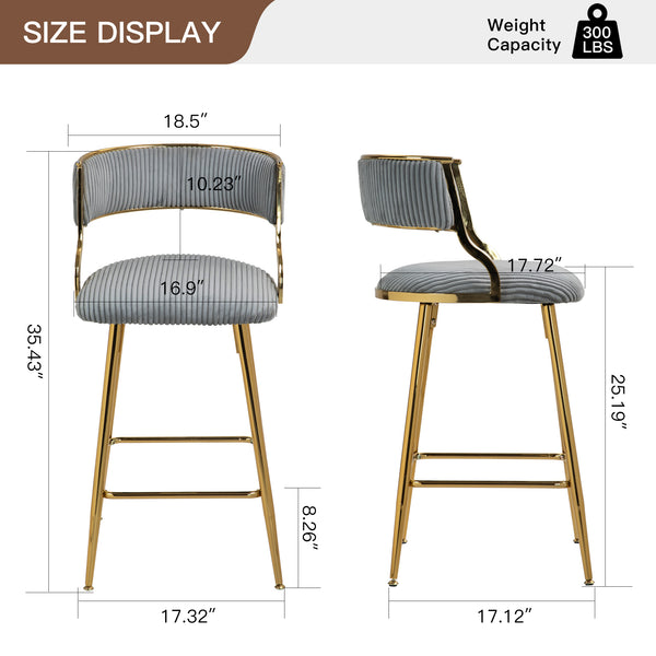 English Elm SET 26'' Counter Height Bar Stools with Breathable PU, High-Density Foam, Black Powder-Coated Base, Footrest Grey W2215P195292