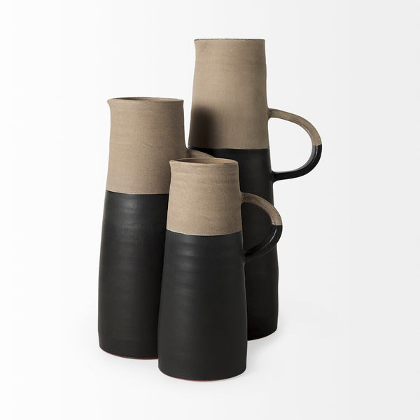 Mercana Garand Elegant Two-Toned Ceramic Jug - Modern Farmhouse Decor for Stylish Interiors and Vases Black/Natural Ceramic | 10H 31061