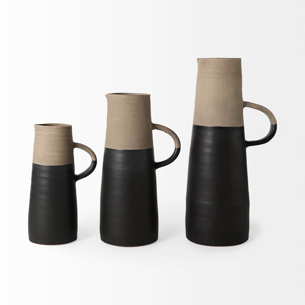 Mercana Garand Elegant Two-Toned Ceramic Jug - Modern Farmhouse Decor for Stylish Interiors and Vases Black/Natural Ceramic | 14H 31062