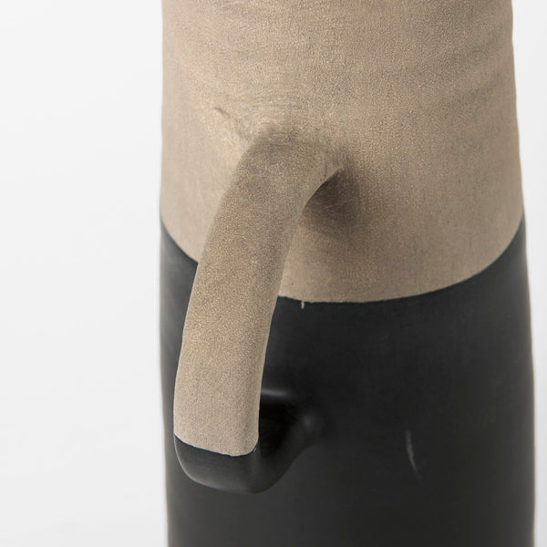 Mercana Garand Elegant Two-Toned Ceramic Jug - Modern Farmhouse Decor for Stylish Interiors and Vases Black/Natural Ceramic | 14H 31062