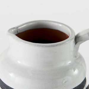 Mercana Harmon Rustic-Modern Ceramic Jug with Charcoal Stripes - Ideal Home Accent for Stylish Decor White/Blue Ceramic | 7H 31066