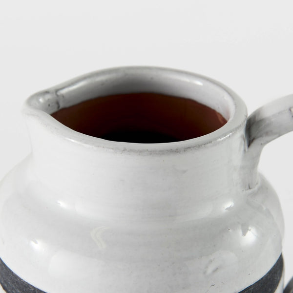 Mercana Harmon Rustic-Modern Ceramic Jug with Charcoal Stripes - Ideal Home Accent for Stylish Decor White/Blue Ceramic | 7H 31066