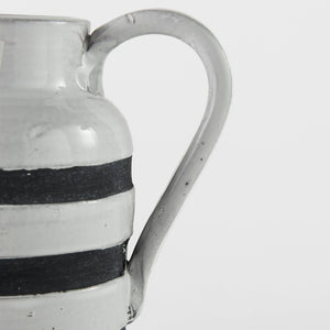 Mercana Harmon Rustic-Modern Ceramic Jug with Charcoal Stripes - Ideal Home Accent for Stylish Decor White/Blue Ceramic | 7H 31066