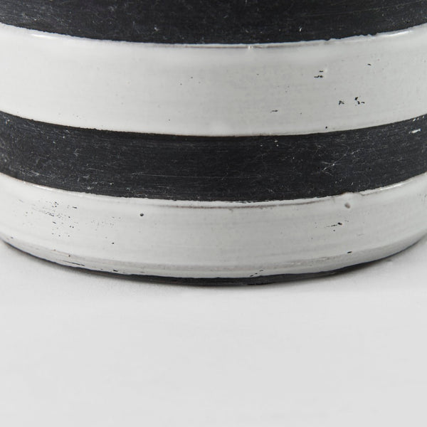 Mercana Harmon Rustic-Modern Ceramic Jug with Charcoal Stripes - Ideal Home Accent for Stylish Decor White/Blue Ceramic | 7H 31066