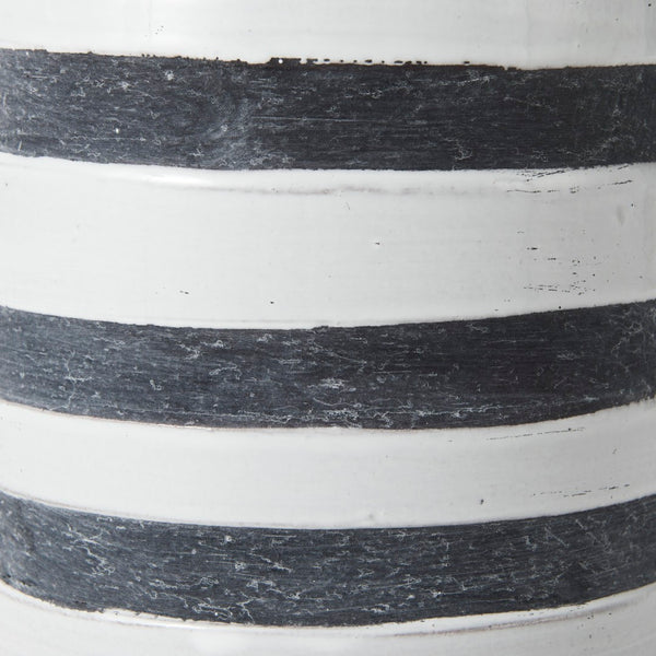 Mercana Harmon Rustic-Modern Ceramic Jug with Charcoal Stripes - Ideal Home Accent for Stylish Decor White/Blue Ceramic | 9H 31067