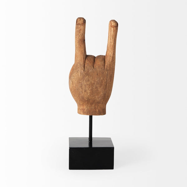 Mercana Saxum Carved Wooden Hand Sculpture - Playful "Hang Loose" Décor for Modern and Boho Interiors 57948