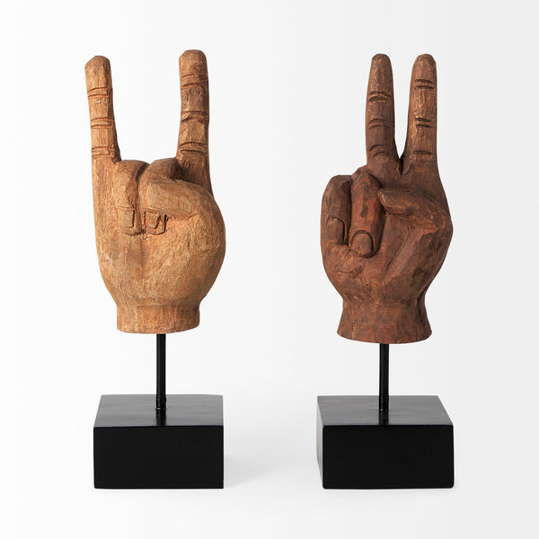 Mercana Pacem Hand Carved Wooden Peace Sign Accent - Sculptural Home Decor for Boho and Modern Spaces 57949