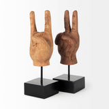 Mercana Pacem 4L x 4W Natural Wooden Carved Peace Sign Hand 57949