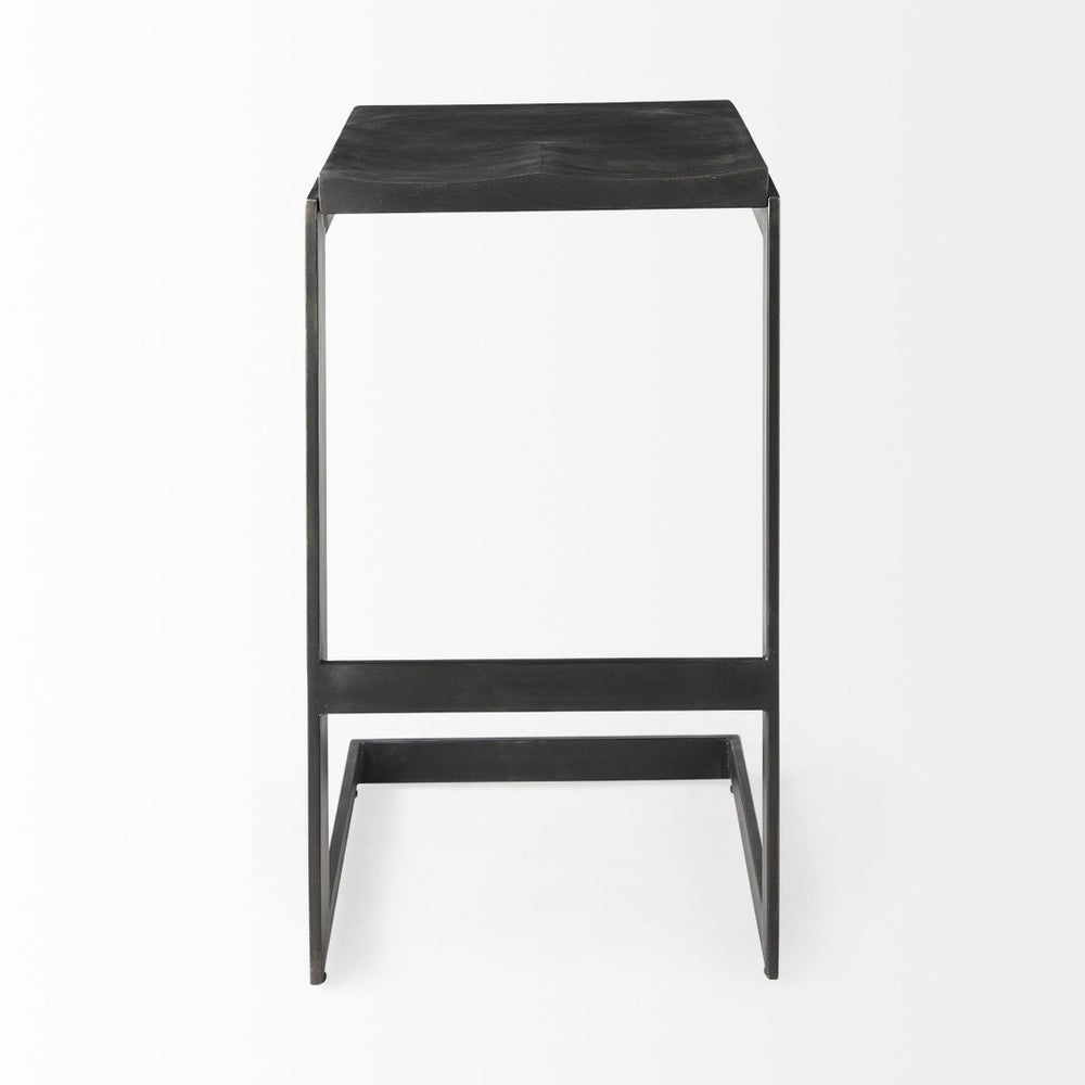 Mercana Kiran C-Shape Stool: Stylish Mango Wood Seat with Matte Iron Base for Modern Home and Bar Spaces Black Wood | Black Metal | Bar 69172