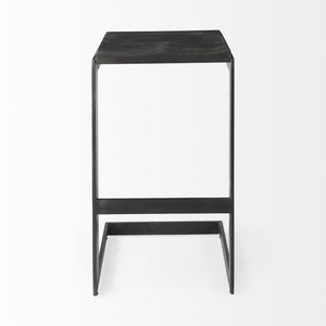 Mercana Kiran C-Shape Stool: Stylish Mango Wood Seat with Matte Iron Base for Modern Home and Bar Spaces Black Wood | Black Metal | Bar 69172