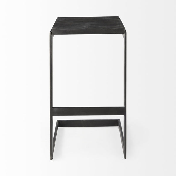 Mercana Kiran C-Shape Stool: Stylish Mango Wood Seat with Matte Iron Base for Modern Home and Bar Spaces Black Wood | Black Metal | Bar 69172
