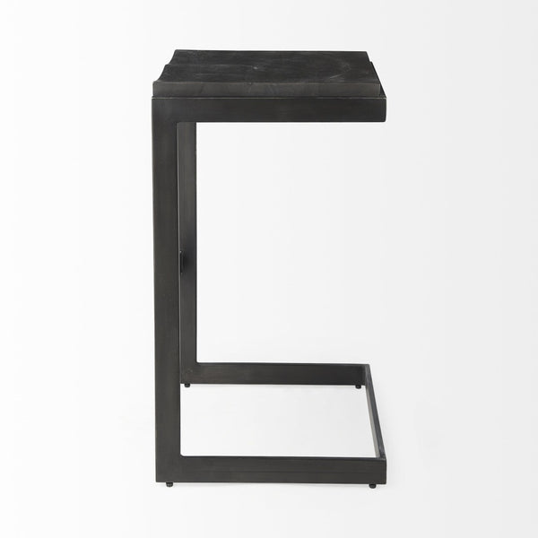 Mercana Kiran C-Shape Stool: Stylish Mango Wood Seat with Matte Iron Base for Modern Home and Bar Spaces Black Wood | Black Metal | Bar 69172