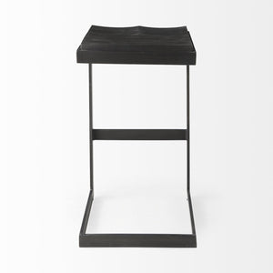 Mercana Kiran C-Shape Stool: Stylish Mango Wood Seat with Matte Iron Base for Modern Home and Bar Spaces Black Wood | Black Metal | Bar 69172